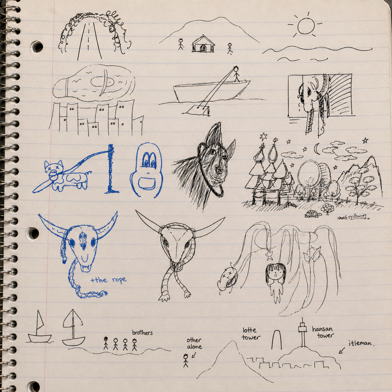 A collage of student journal drawings from FILM 3250, Spring 2026